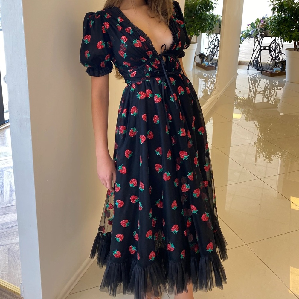LIRIKA MATOSHI BLACK STRAWBERRY DRESS